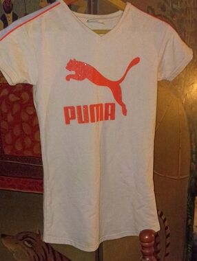 Puma White Short Sleeve Tee with Neon Orange Logo